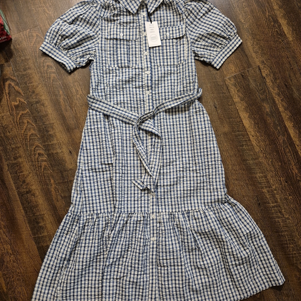 Elegant Blue Checkered Midi Dress